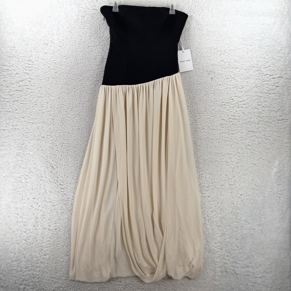 Ronny Kobo Ballad Dress Womens Medium Black White Strapless Maxi Ball Gown NWT